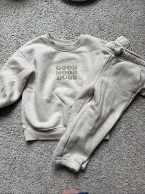Cat & Jack Cream Sweatshirt and Joggers Set with Olive Text
